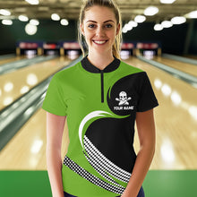 Load image into Gallery viewer, Custom Green Skull Bowling Shirt Quarter-Zip Bowling Jersey for Men Women Bowling Outfit QZT671