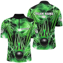 Load image into Gallery viewer, Personalized Thunder Bowling Shirt for Men Flame Bowling Team Jersey 1/4 Zip Shirt QZT277