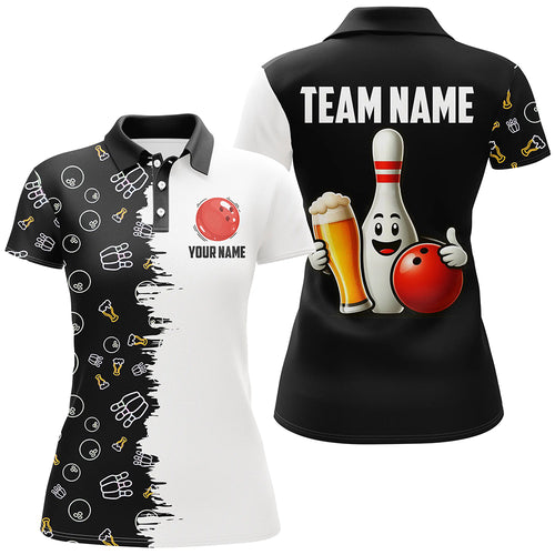 Custom Beer Bowling Shirt  Funny Bowling Team League Polo Bowling Shirt for Women QZT403
