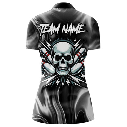 Skull Bowling Shirt Personalized Bowling Team League Skull 1/4 Zip Shirt for Women QZT285