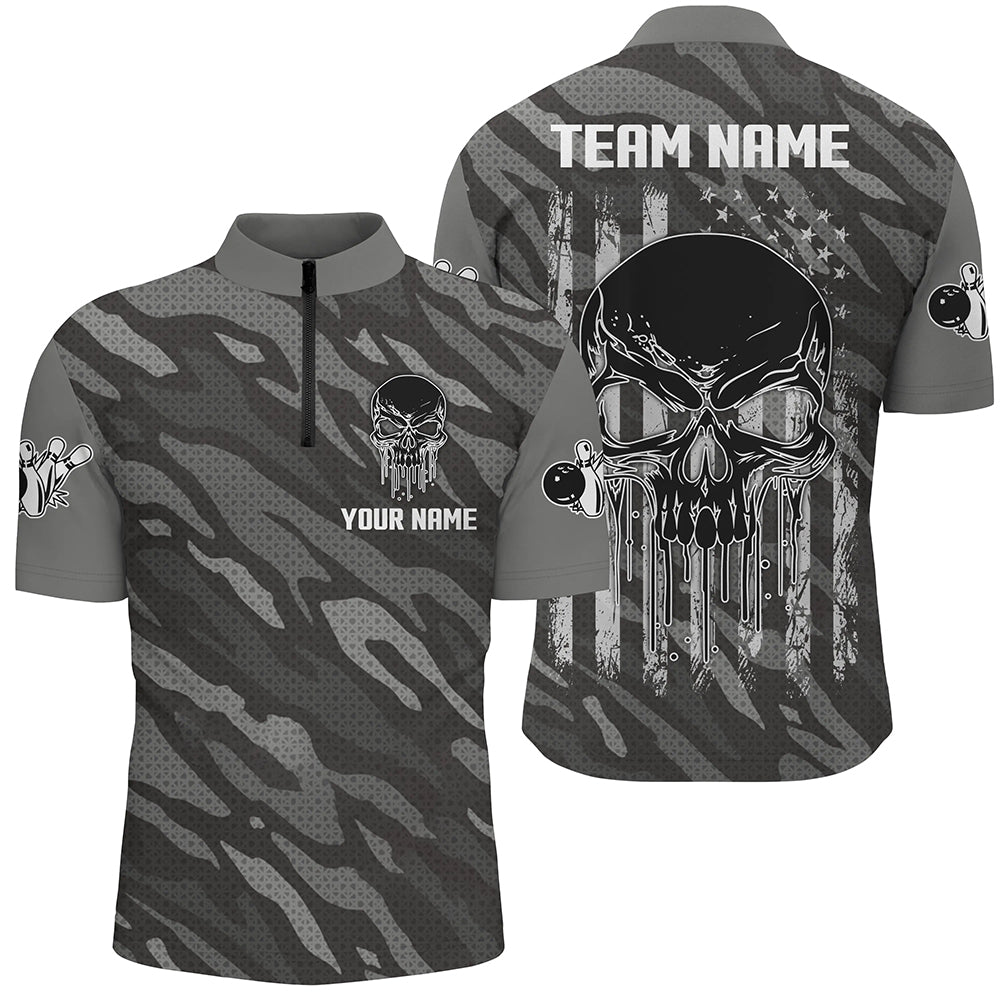 Personalized Skull 1/4 Zip Bowling Jerseys for Men Bowling Shirt Unisex QZT282