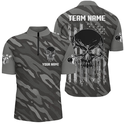 Personalized Skull 1/4 Zip Bowling Jerseys for Men Bowling Shirt Unisex QZT282