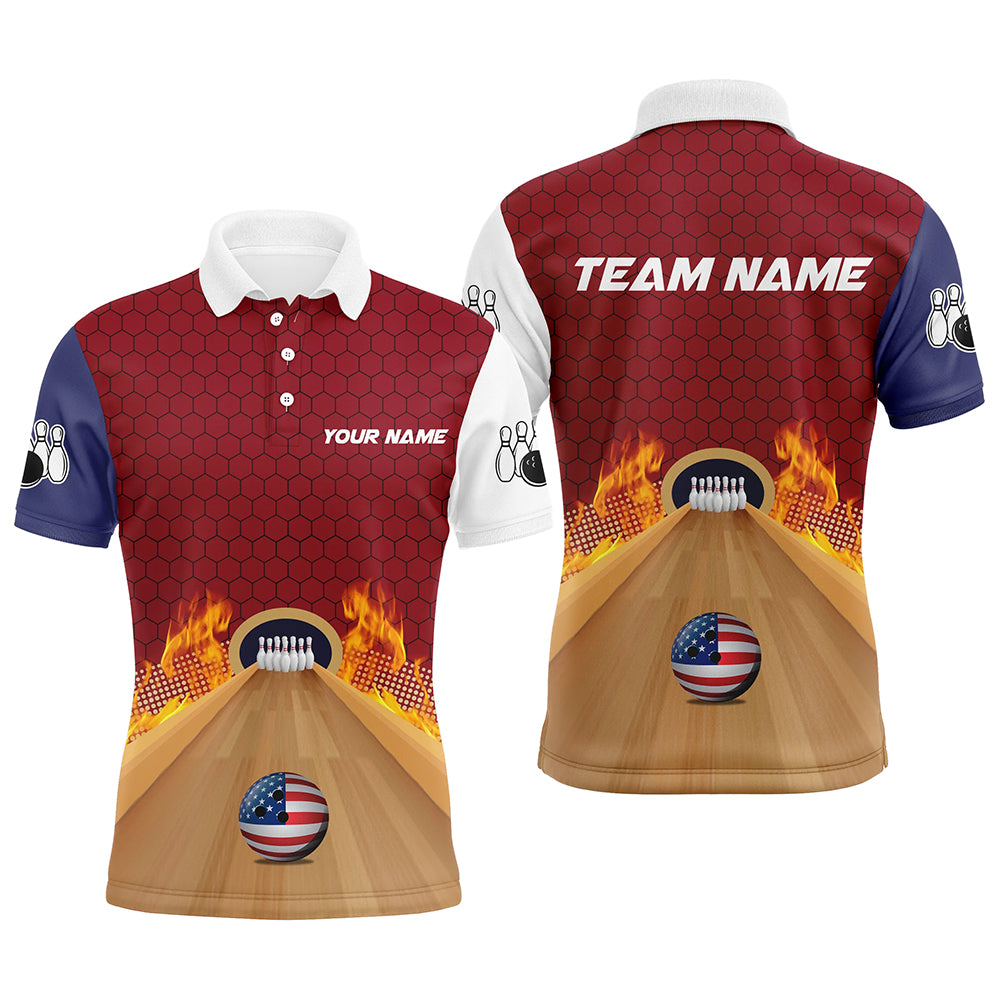 Personalized Bowling Shirt with Name Polo Bowling Jersey for Men Flame Bowling Shirt Unisex QZT286