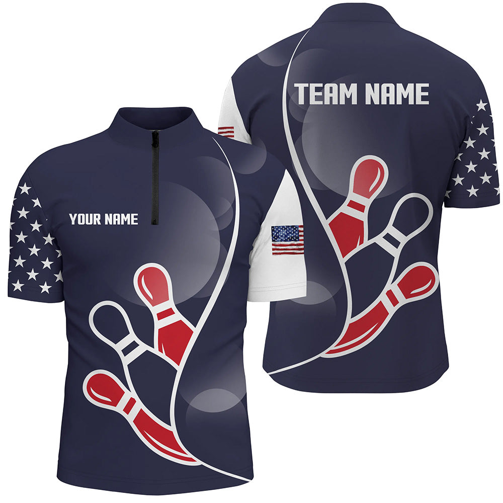 US Flag Bowling Shirt Custom Bowling Team Jersey Quarter Zip Bowling Shirt for Men Bowlers Jersey QZT291