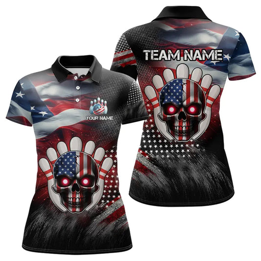 US Flag Bowling Polo Shirt for Men and Women Custom Bowling Team League QZT600