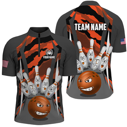 Custom Camo Bowling Shirt Men Bowling Team Jersey 1/4 Zip Muticolor QZT457