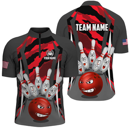 Custom Camo Bowling Shirt Men Bowling Team Jersey 1/4 Zip Muticolor QZT457