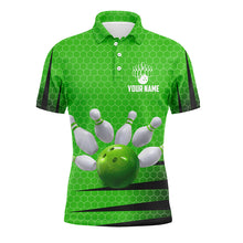 Load image into Gallery viewer, Personalized Bowling Jersey Green Bowling Shirt for Men Bowling Team League Polo Shirt QZT270