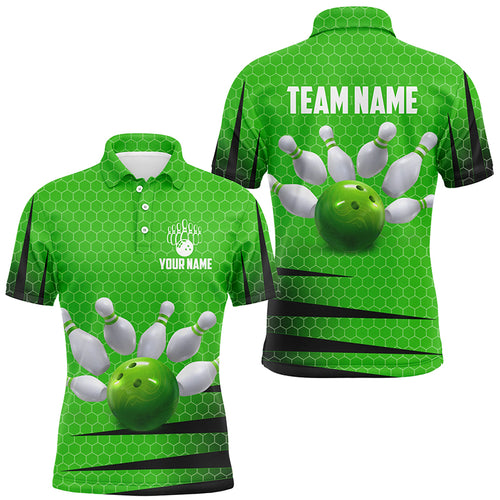 Personalized Bowling Jersey Green Bowling Shirt for Men Bowling Team League Polo Shirt QZT270