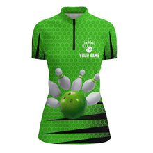 Load image into Gallery viewer, Personalized Bowling Jersey Green Bowling Shirt for Women Bowling Team League 1/4 Zip Shirt QZT270
