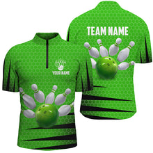 Load image into Gallery viewer, Personalized Bowling Jersey Green Bowling Shirt for Men Bowling Team League 1/4 Zip Shirt QZT270