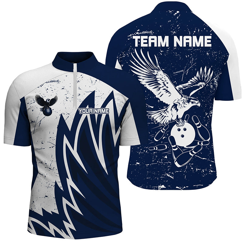Personalized Men Eagle Bowling Shirts 1/4 Zip Bowling Jersey League Multicolor QZT463