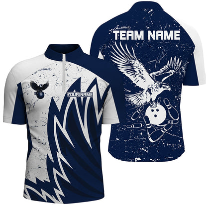 Personalized Men Eagle Bowling Shirts 1/4 Zip Bowling Jersey League Multicolor QZT463