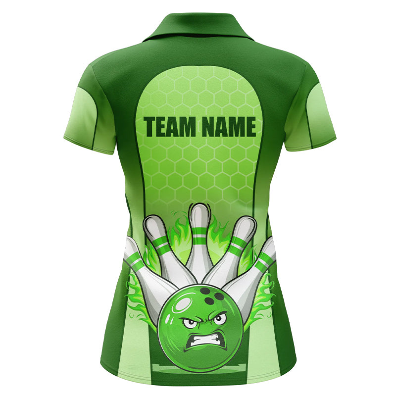 Personalized Bowling Shirt Green Women Polo Bowling Jersey Bowling Team League Unisex QZT278