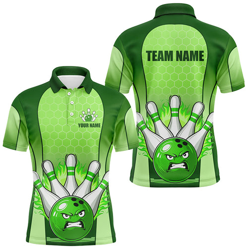 Personalized Bowling Shirt Green Men Polo Bowling Jersey Bowling Team League Unisex QZT278