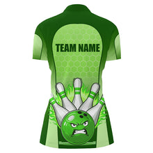Load image into Gallery viewer, Personalized Bowling Shirt Green 1/4 Women Zip Bowling Jersey Bowling Team League Unisex QZT278