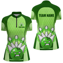 Load image into Gallery viewer, Personalized Bowling Shirt Green 1/4 Women Zip Bowling Jersey Bowling Team League Unisex QZT278