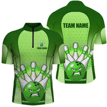 Load image into Gallery viewer, Personalized Bowling Shirt Green Men 1/4 Zip Bowling Jersey Bowling Team League Unisex QZT278