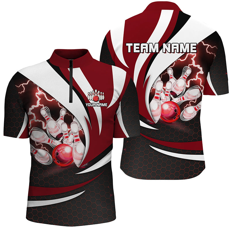 Personalized Bowling Shirt for Men Quarter Zip Camo Thunder Bowling Team League QZT429