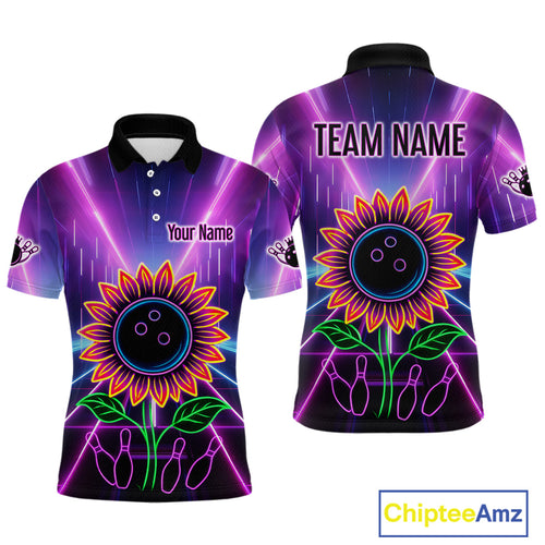 Custom Neon Lightning Sunflower Bowling Shirt Bowling Team Jersey for Men Bowling Polo & 1/4-Zip QZT770