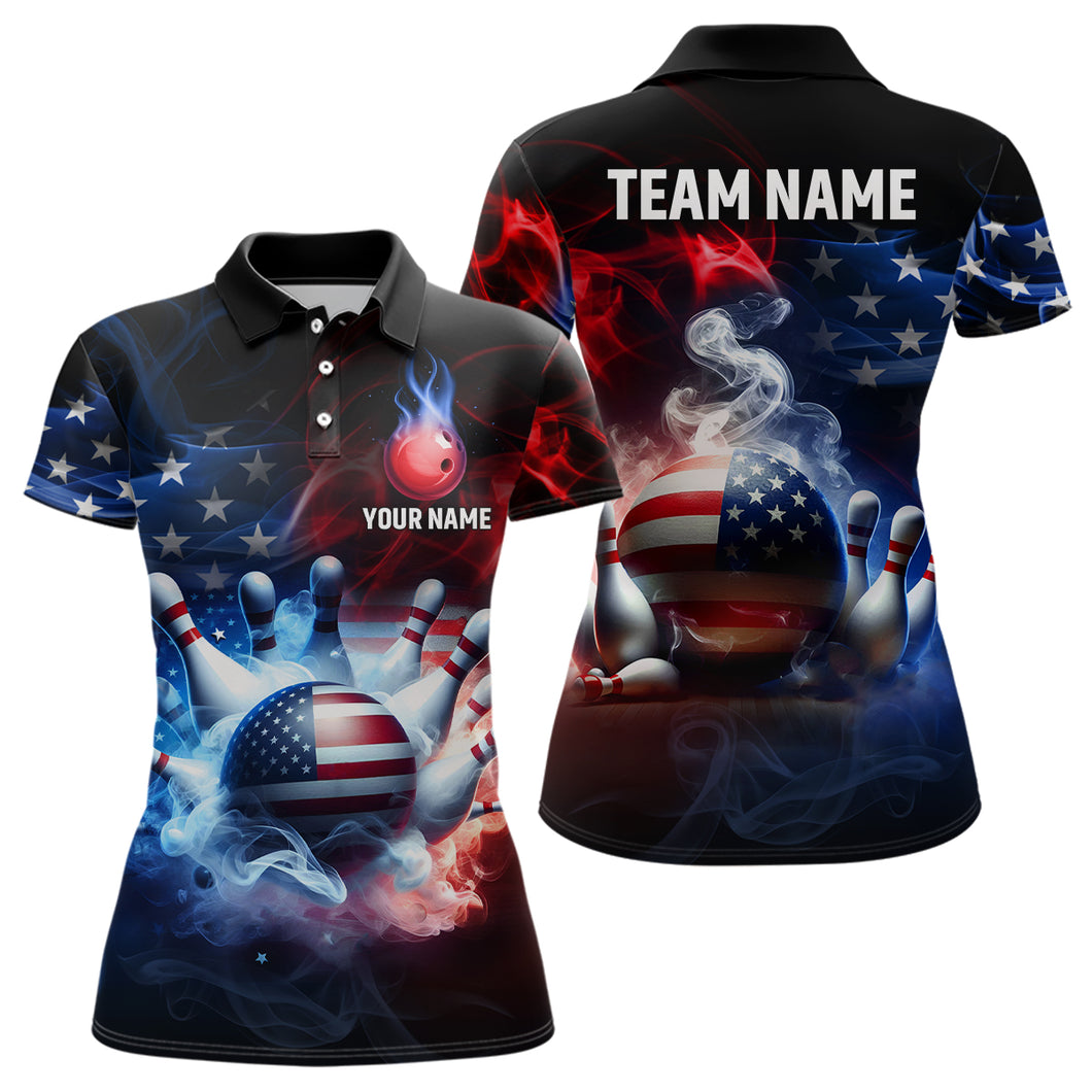 Custom 3D Smoke Bowling Shirts for Women US Flag Bowling Jersey Polo Bowling QZT496