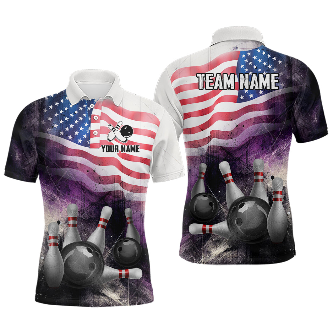 Personalized US Flag Bowling Shirts for Men Patriotic Bowling League Polo Bowling Apparel QZT499