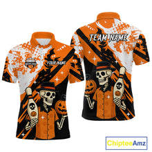 Load image into Gallery viewer, Orange Funny Skull Bowling Shirt for Men Personalized Polo &amp; 1/4-Zip Bowling Jersey Halloween QZT768