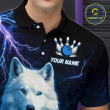 Load image into Gallery viewer, Custom Bowling Shirts for Men White Wolf Bowling Polo &amp; Quarter-Zip Jersey Thunder Bowling Outfit QZT701
