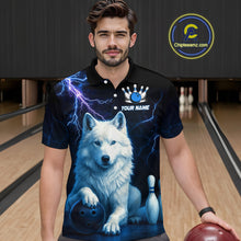 Load image into Gallery viewer, Custom Bowling Shirts for Men White Wolf Bowling Polo &amp; Quarter-Zip Jersey Thunder Bowling Outfit QZT701