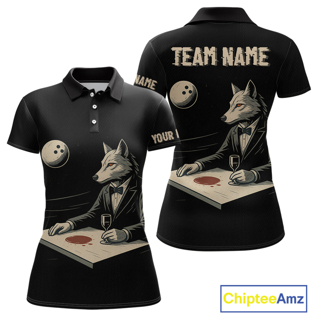 Personalized Black Wolf Bowling Jersey for Women Bowling Team Shirt Polo & 1/4-Zip Bowling Unisex QZT702