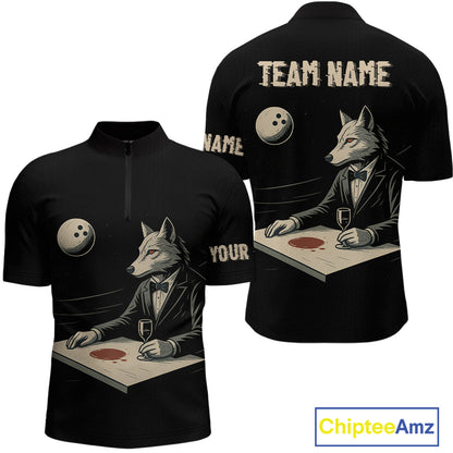 Personalized Black Wolf Bowling Jersey for Men Bowling Team Shirt Polo & 1/4-Zip Bowling Unisex QZT702