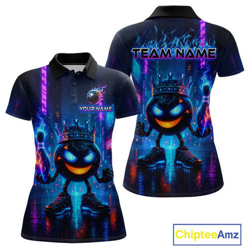 Custom Neon Lightning Bowling Shirt Funny Women Bowling Team Jersey Polo & 1/4-Zip Bowling Outfit QZT740