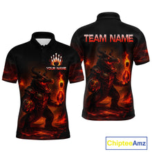 Load image into Gallery viewer, Personalized Red Flame Crocodile Bowling Team Shirt for Men Polo &amp; Quarter-Zip Bowling Outfit QZT742