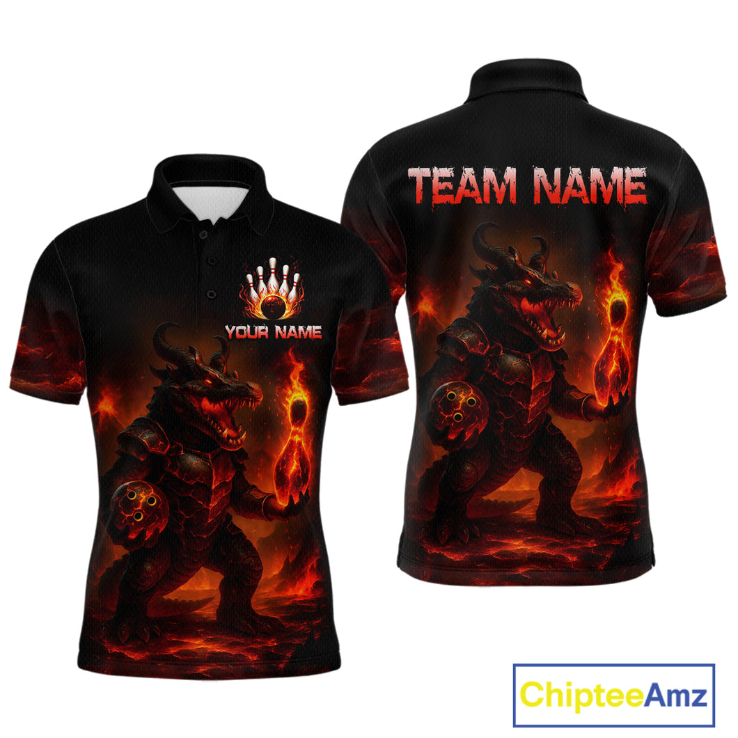 Personalized Red Flame Crocodile Bowling Team Shirt for Men Polo & Quarter-Zip Bowling Outfit QZT742