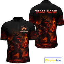 Load image into Gallery viewer, Personalized Red Flame Crocodile Bowling Team Shirt for Men Polo &amp; Quarter-Zip Bowling Outfit QZT742