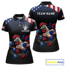 Load image into Gallery viewer, Custom American Flag Funny Chicken Bowling Team Jersey for Women Polo Bowling Shirt Unisex QZT710
