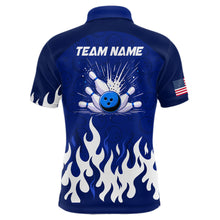 Load image into Gallery viewer, Navy Bowling Shirt Unisex Flame Bowling Jersey Men Polo Bowling Shirt QZT272