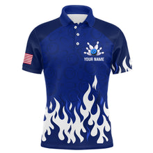 Load image into Gallery viewer, Navy Bowling Shirt Unisex Flame Bowling Jersey Men Polo Bowling Shirt QZT272