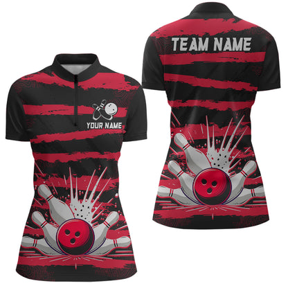 Men Camo Bowling Shirts 1/4 Zip Custom Bowling Team Jersey League Multicolor QZT472