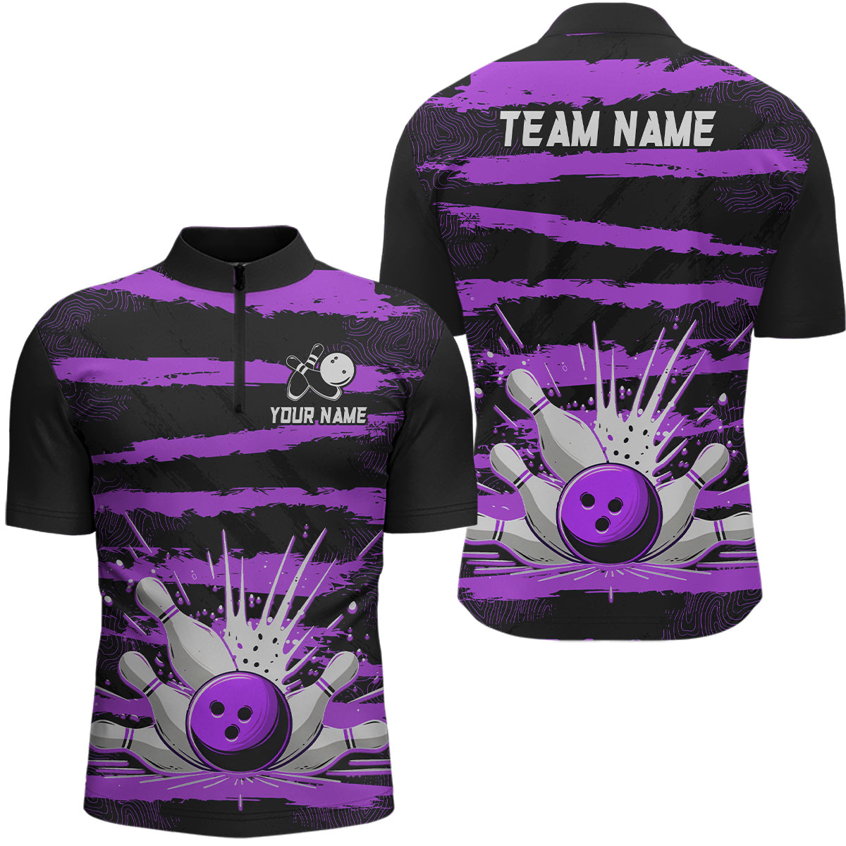 Men Camo Bowling Shirts 1/4 Zip Custom Bowling Team Jersey League Multicolor QZT472
