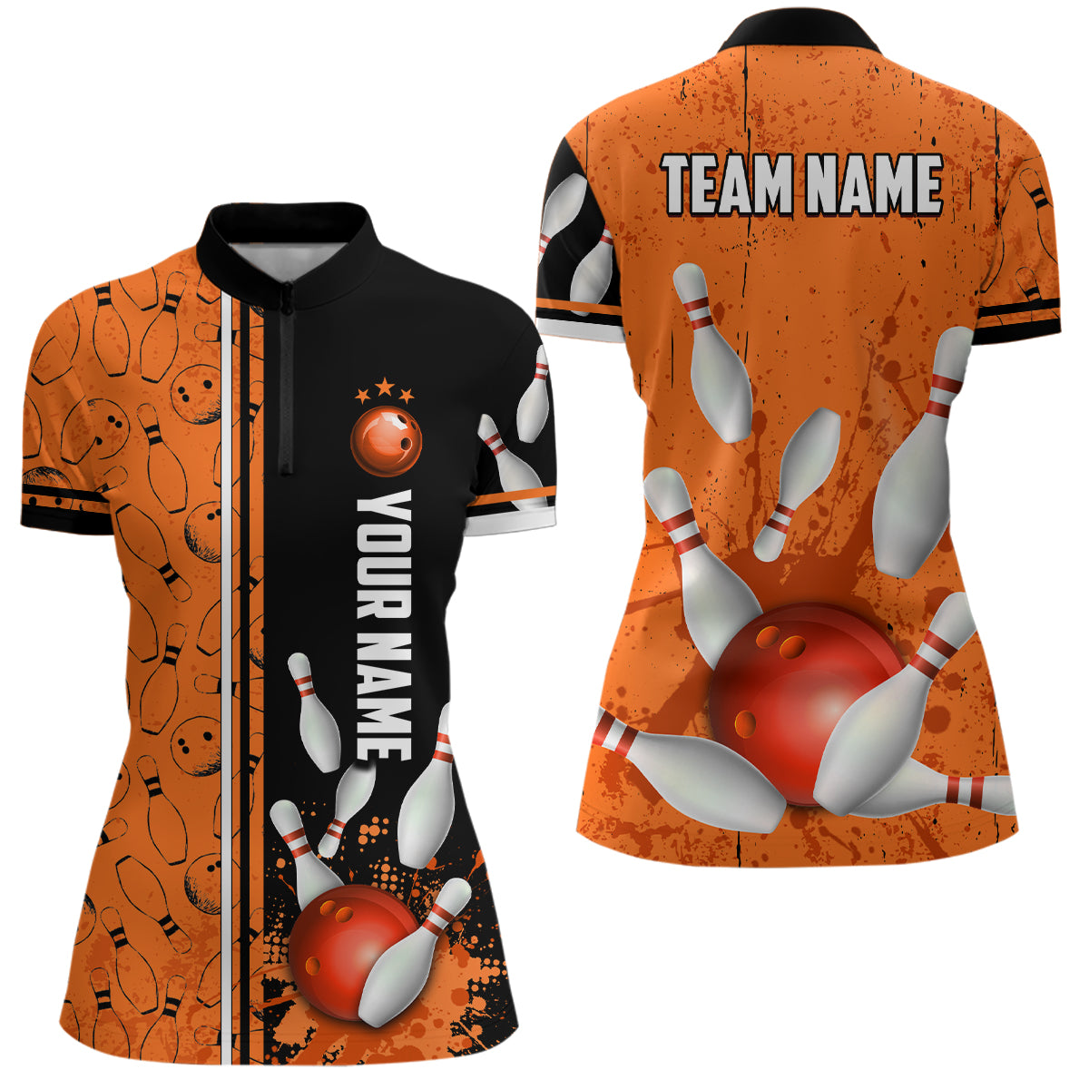 Custom Women Bowling Team Shirts Quarter Zip Bowling Jersey League Muticolor QZT474