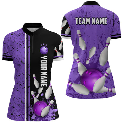 Custom Women Bowling Team Shirts Quarter Zip Bowling Jersey League Muticolor QZT474