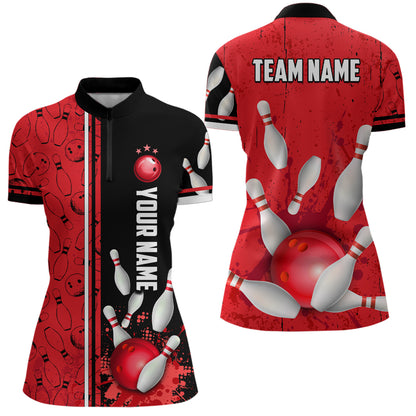 Custom Women Bowling Team Shirts Quarter Zip Bowling Jersey League Muticolor QZT474