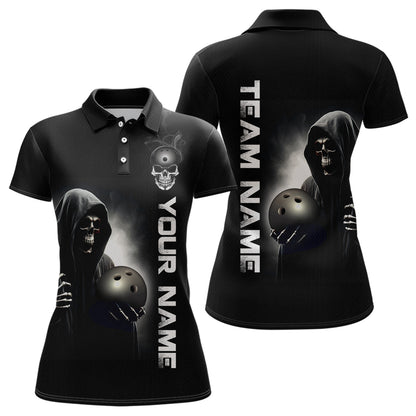 Custom Skull Bowling Shirts Unisex Polo Bowling Team Jersey Black Bowling League QZT631