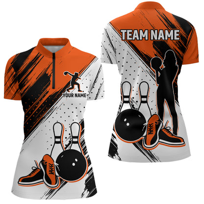 Personalized Women Quarter Zip Bowling Shirts Camo Bowling Team Jersey Multicolor QZT477