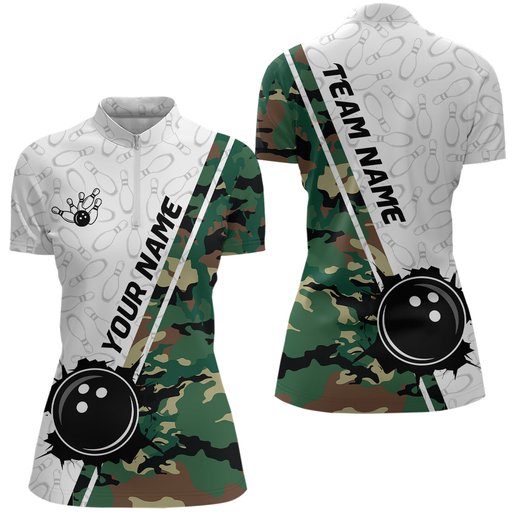 Personalized Bowling Shirts for Women Camouflage 1/4 Zip Bowling Team Jersey QZT441