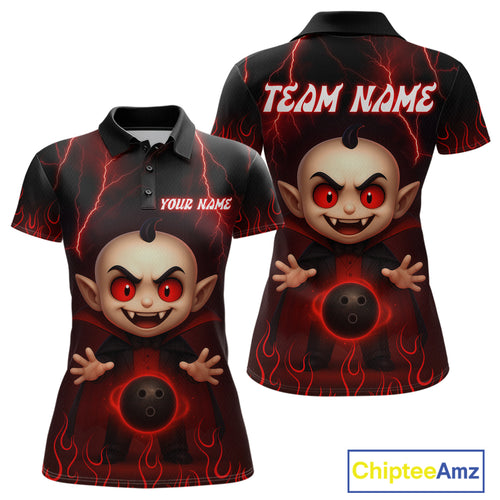 Custom Red Funny Vampire Thunder Bowling Shirt Polo & 1/4-Zip Bowling League Jersey for Women Outfit QZT753