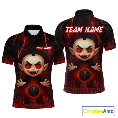 Custom Red Funny Vampire Thunder Bowling Shirt Polo & 1/4-Zip Bowling League Jersey for Men Outfit QZT753