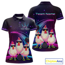 Load image into Gallery viewer, Neon Funny Family of Three Chicken Bowling Team Shirt for Women Bowling League Jersey QZT761