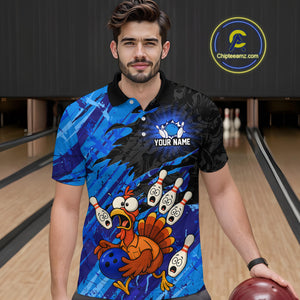 Custom Blue Turkey Bowling Shirt Funny Ball Pin League Jersey for Men Polo Outfit QZT765